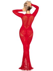 Red Lace and Net Body Con Gown   With Heart Keyhole Detail   Os