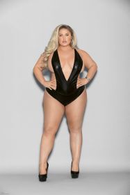 Liquid Look Chain Back Open Crotch Teddy  Queen Size