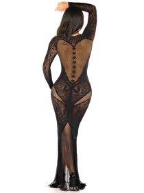 Black Lace and Net Body Con Gown   With Heart Keyhole Detail   Os